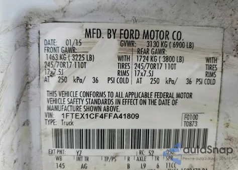 2015 Ford F150 Super Cab z USA, uszkodzony, nr VIN 1FTEX1CF4FFA41809